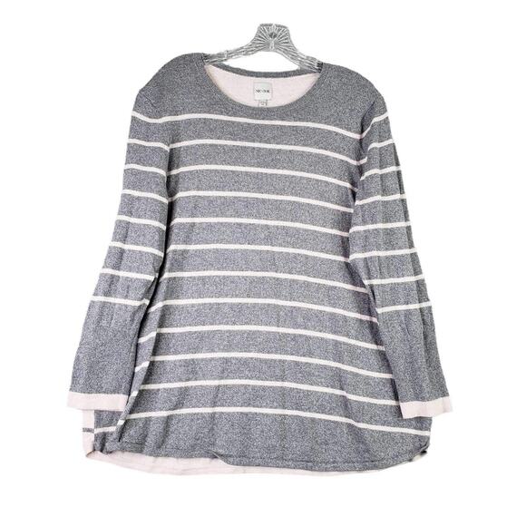 Nic Zoe Sweater Womens Plus Size 1X Long Sleeve Knit Gray Pink Striped Pullover - Picture 2 of 7